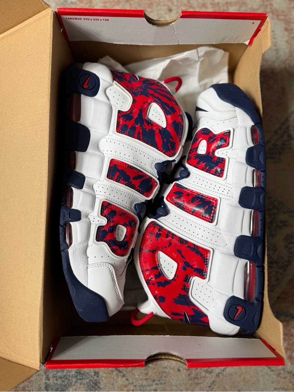 Nike Men's Air More Uptempo Sneakers - White/Red/Navy Size 12